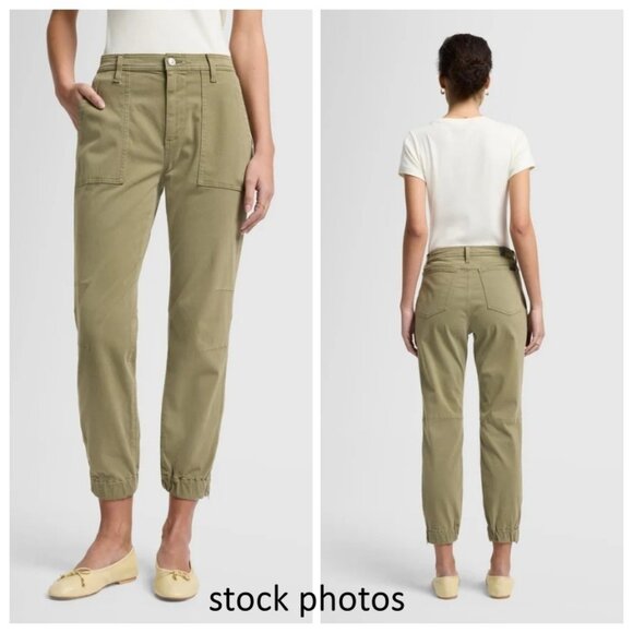 7 For All Mankind Darted Boyfriend Jogger Size 29 Sateen Army Green NWT - Picture 1 of 9